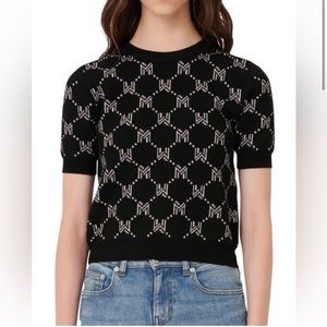 maje black Metallic Monogram Jacquard Short Sleeve Sweater size 2